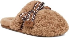 UGG Women Maxi Curly Genuine Shearling Scuff Slipper - Chestnut Color - Size 7