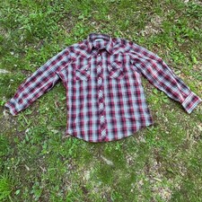 Wrangler Wrancher Mens Red Black Plaid Long Sleeve Western Pearl Snap Shirt XL