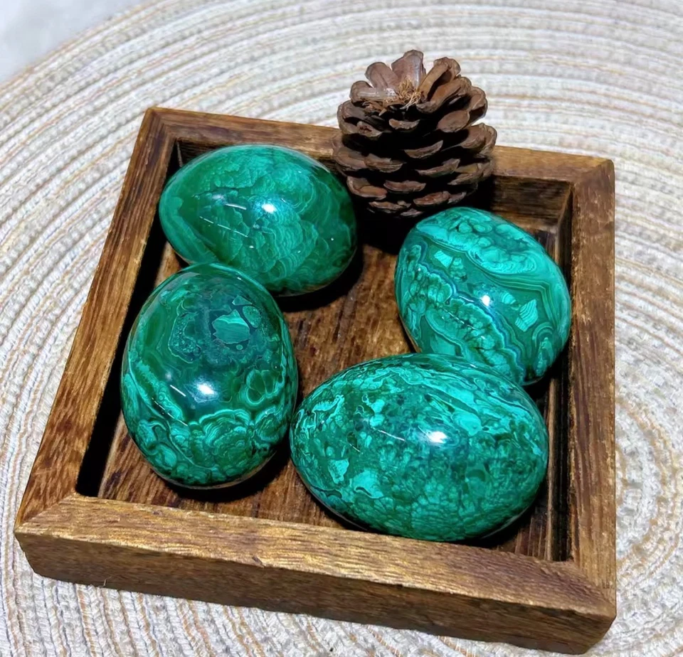 Œuf De Cristal En Malachite Verte Quartz Minéral Ovale Pierre Naturelle Polie - Photo 3/4