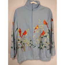 Vintage Tudor Court Fleece Womens Cardinal Bird Blue S Cottagecore Nature Granny
