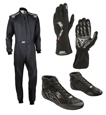 OMP KS-3X Karting Set Kart Racing Suit Gloves Shoes Black
