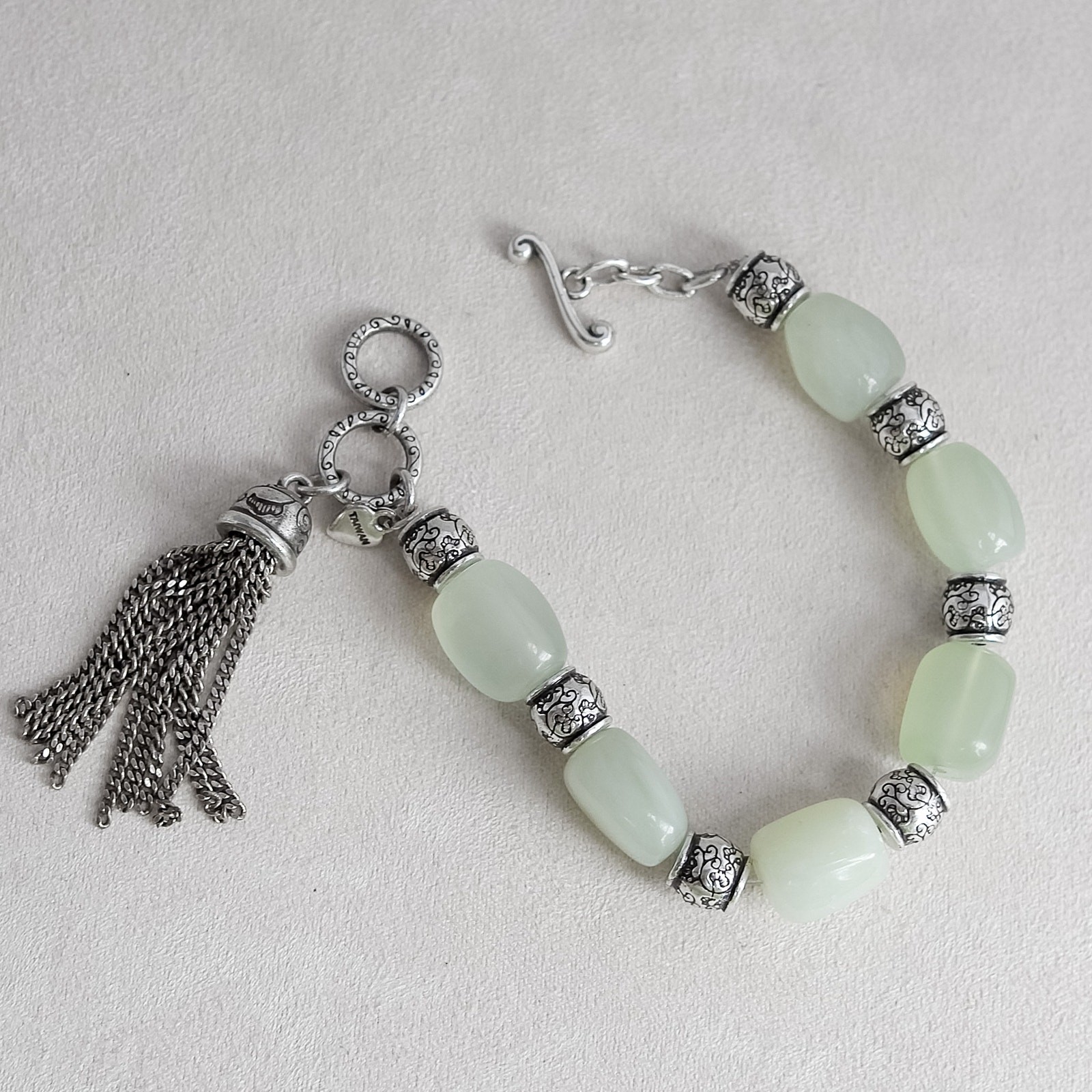 Brighton Jade Beaded Toggle Closure Bracelet Tass… - image 1