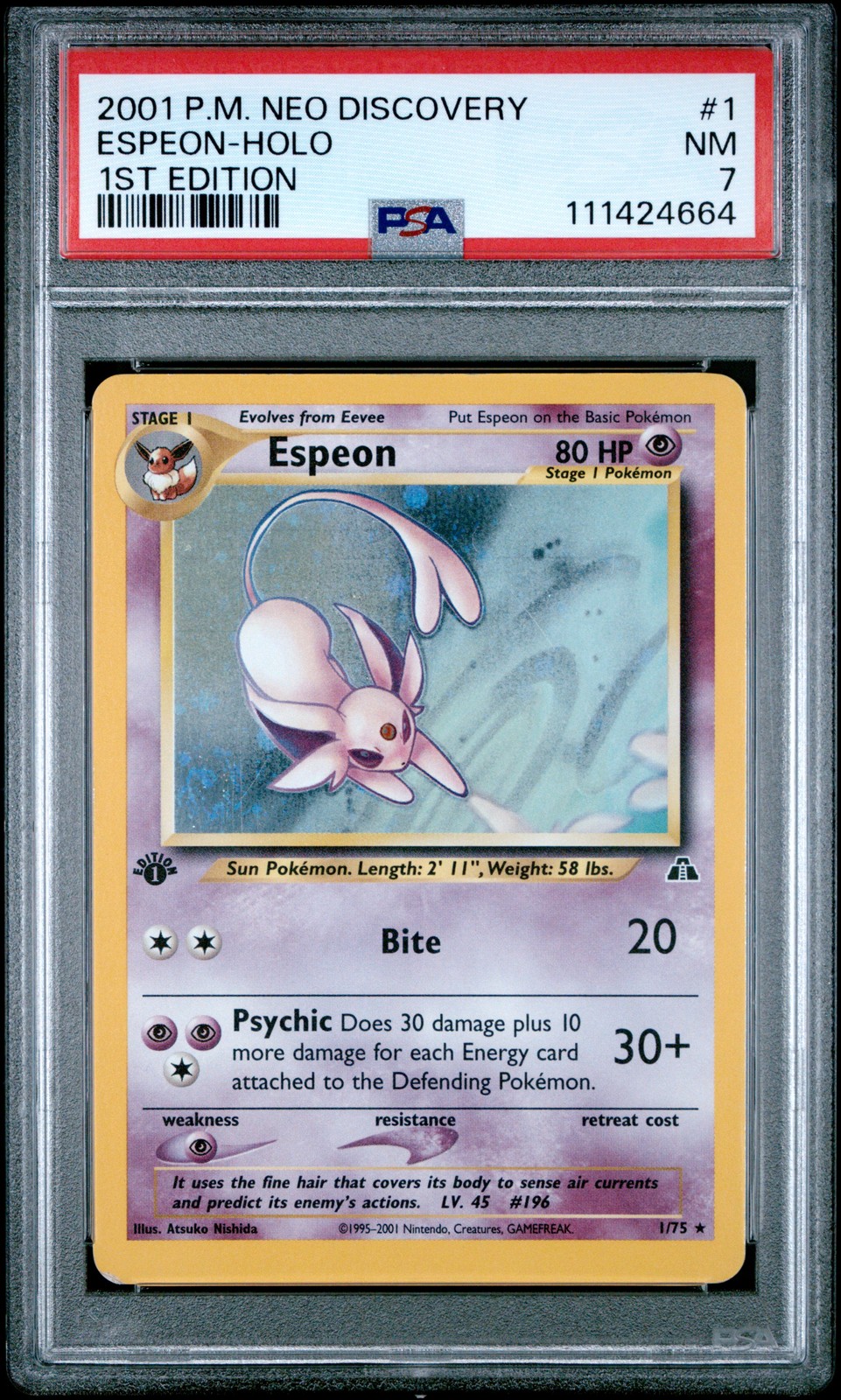 2001 POKEMON NEO DISCOVERY 1ST ED #1 ESPEON-HOLO PSA 7