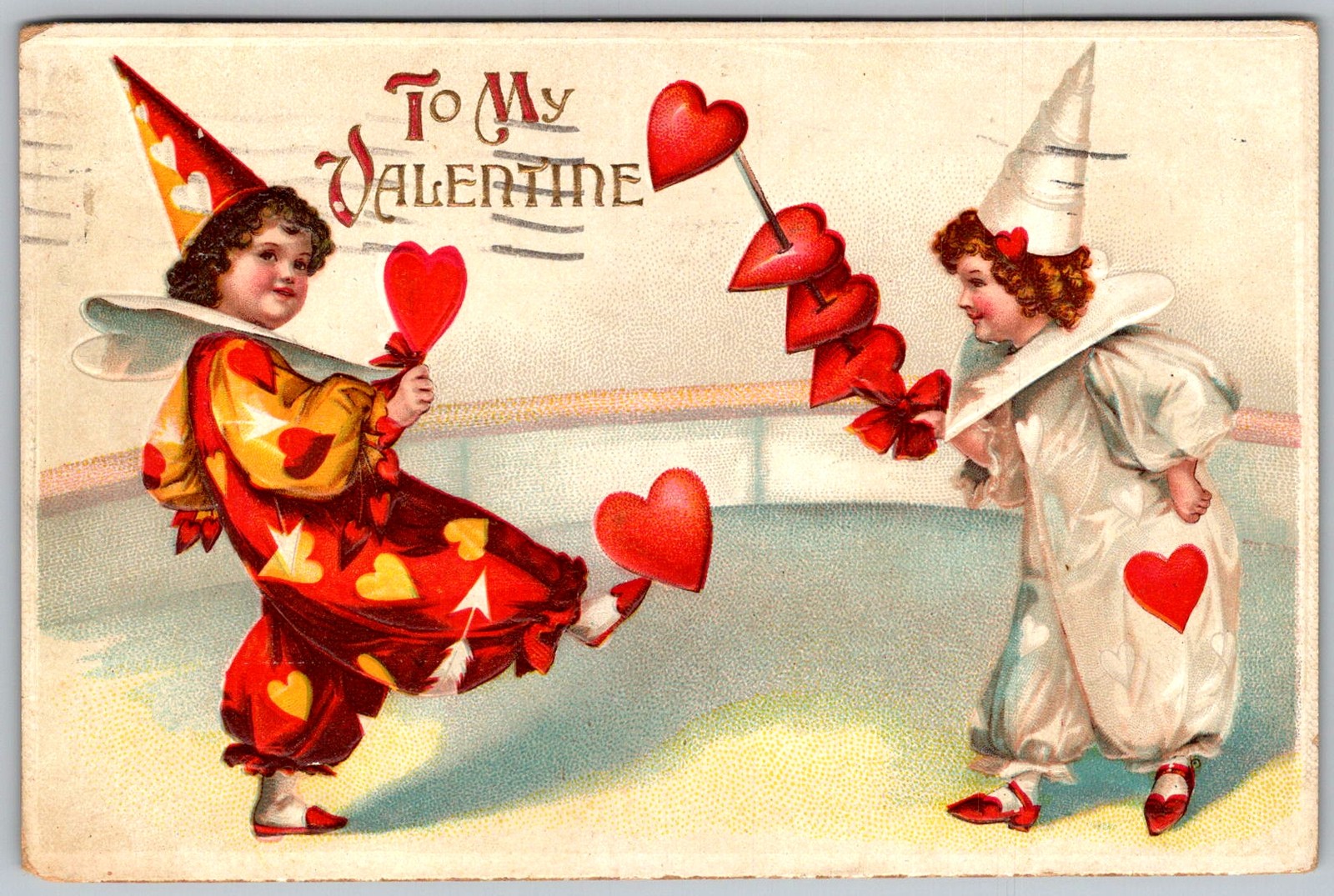 Antique Postcard Valentine Pierrot Clown Atlantic City, NJ 1910s