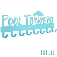Wall Mounted Pool Towel Rack Coat Hanger Holder with 8 Hooks for Beach Bathroom