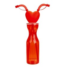 Rote Flasche Mit 2 Flexi Strohhalmen Und Herzaufsatz 500ml Valentinstagsgeschenk