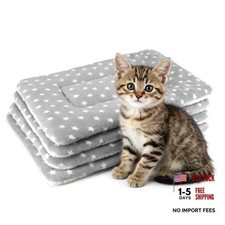 4 Pack Cat Bed Mat, 19" x 13" Soft Fluffy Flannel Small Pet 19x13 Inch Gray