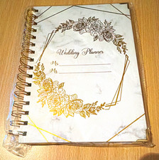 Wedding Planner Spiral Bound Book White Marble Cover with Gold Floral Design
