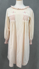 Vintage 60's Nightie Nylon Nightgown Night Shift size M Embroidered Long Sleeve