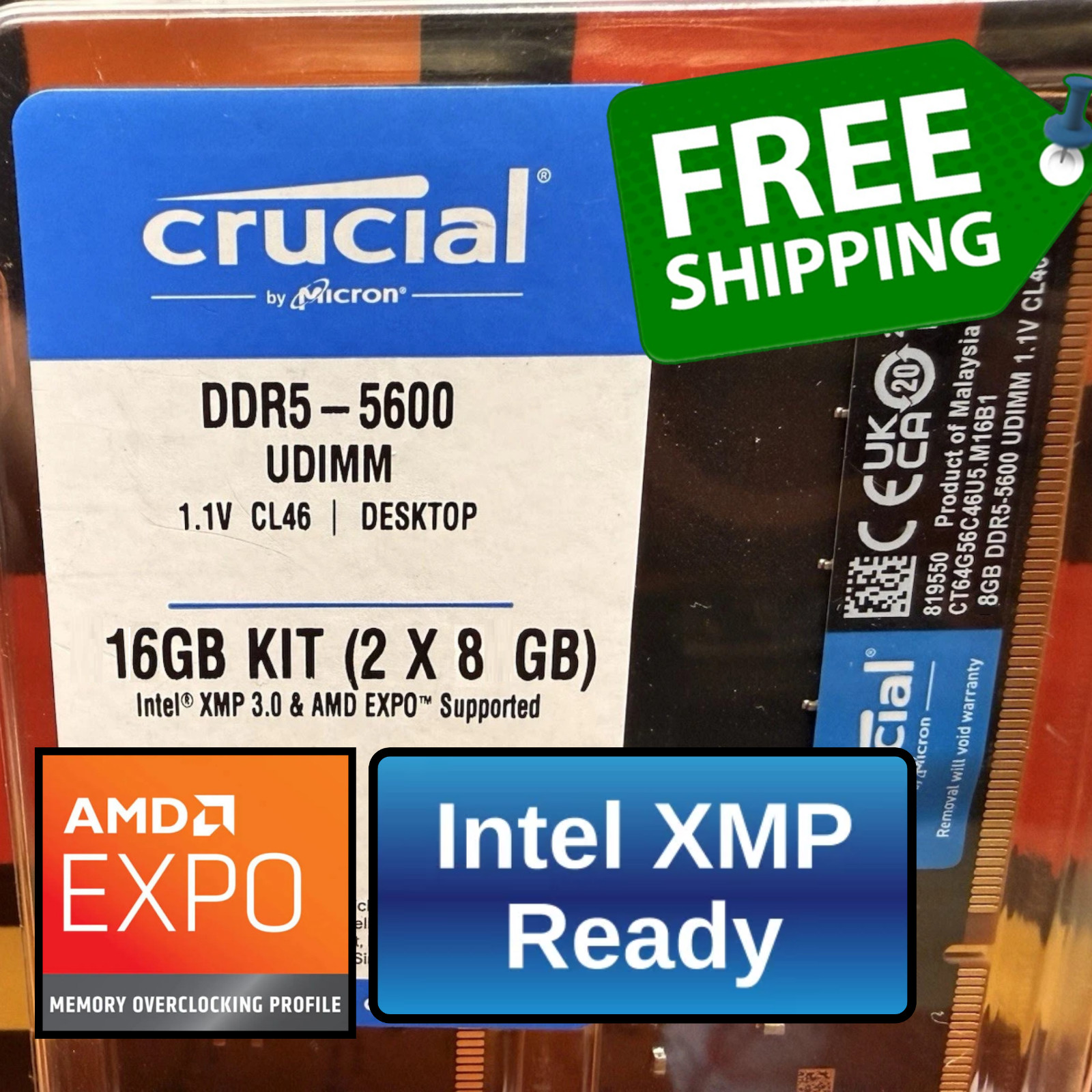 Crucial 16GB 2x8GB DDR5 5600MHz Desktop RAM Memory AMD Expo & Intel XMP Enabled