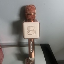 Tzumi Pop Solo Bluetooth Karyoke Microphone With Phone Stand, Pink And White