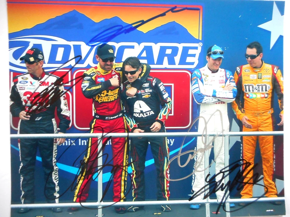 Foto 8x10 firmada por Jeff Gordon Dale Earnhardt Jr Kyle Busch C. Bowyer G.Biffle 5x Foto 2 de 4