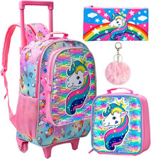 3PCS Rolling Backpack for Girls Boys, Kids Roller Wheels Bookbag, Wheeled School