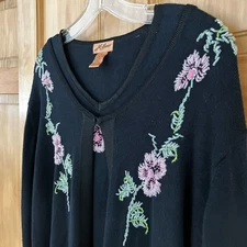 NEW Milano 2Pc Cardigan Set Black Floral Beadwork Tank and Cardigan Woman's M