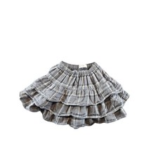 Zara Girls Grey Plaid Tiered Ruffle Skirt Elastic Waist Size 8 Checkered Layered