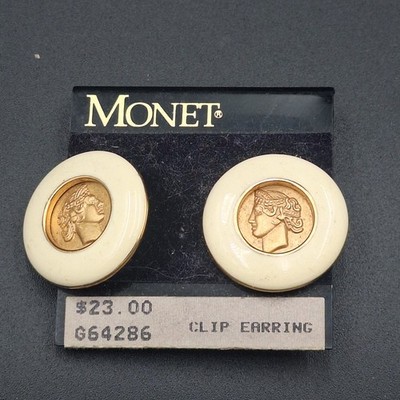 New Monet Vintage Greek Roman Coin Stud Earrings Two Tone Gold Silver Vintage