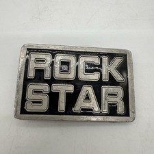 Rock Star Belt Buckle Fine Pewter Silver Tone Black Spell Out