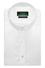 Mens 100 Cotton White Jacquard Evening Shirt Vintage Band China Mandarin Collar