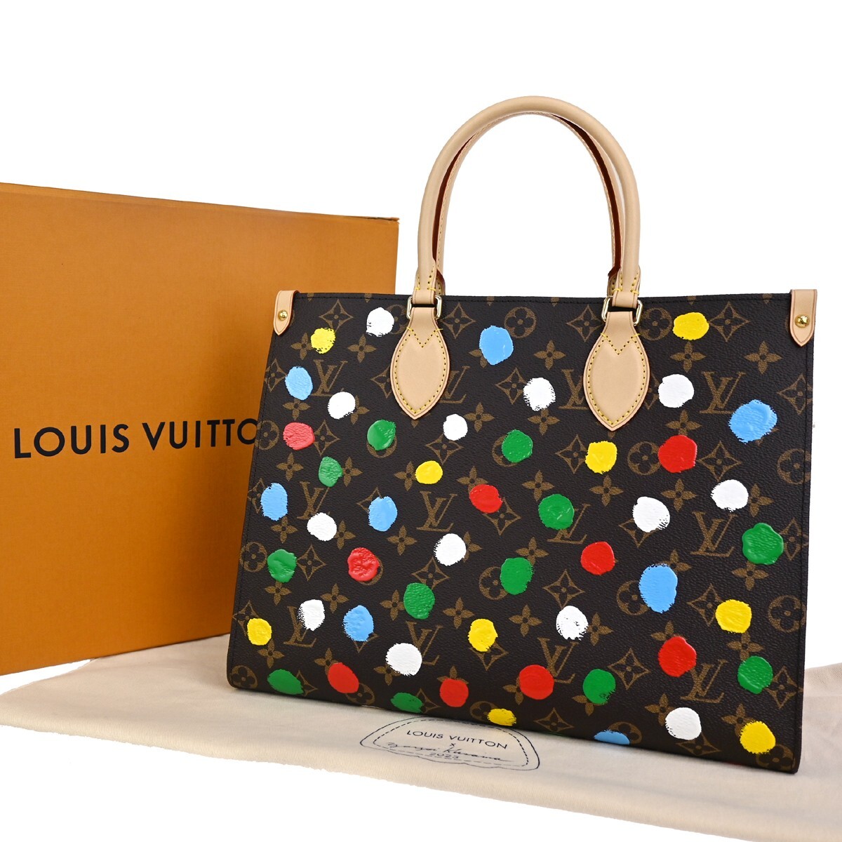 LOUIS VUITTON LV × YK OnTheGo MM Hand Bag Monogram 3D Dots Brown 