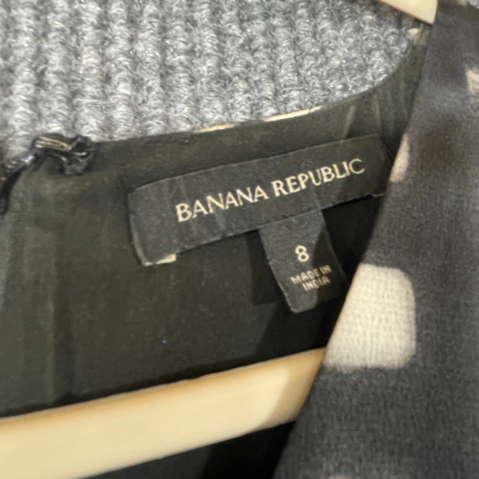 Banana Republic Dress Womens 8 Black Lined Ruffle AOP Sleeveless Zip Up Flow - Image 2 of 4