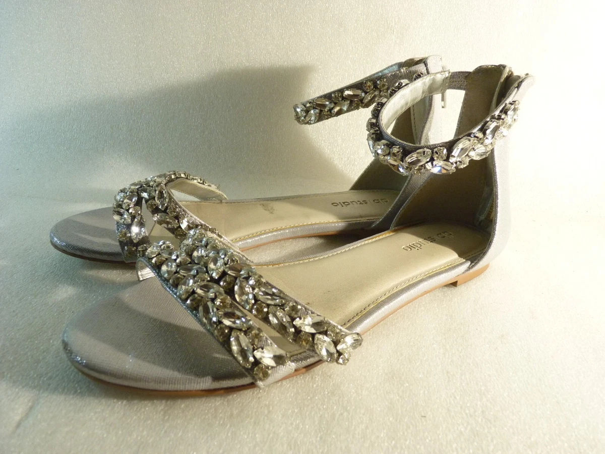 Silver rhinestone online flat sandals