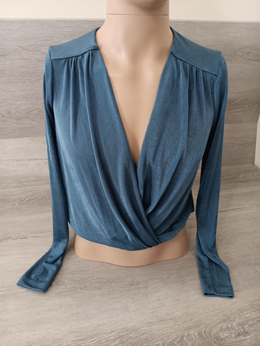 Free People Turnt One Piece Thong Bodysuit Women PS Blue Plunge V-Neck Polyester