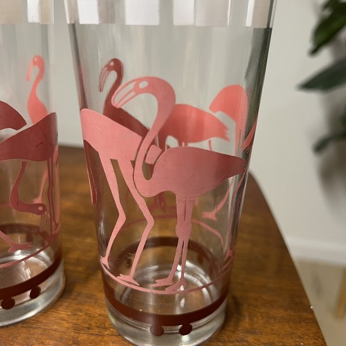 Rare 3 Hazel Atlas Pink Flamingo Big Top Circus Retro Atomic Vintage MCM Barware - Picture 2 of 4