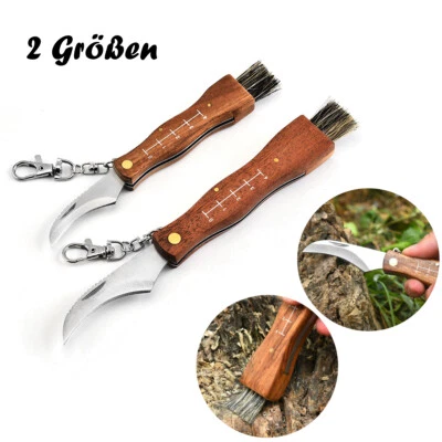 Pilzmesser + Bürste Lineal Schwammerlmesser Mushroom Knife Klappmesser Holzgriff