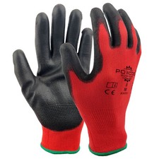 PU Coated Work Gloves Red Nylon Safety Grip Mechanic Electrical Warehouse (x12)