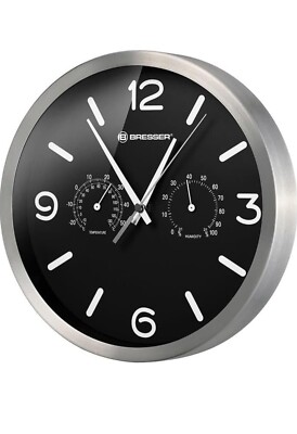 NEW Bresser 25cm Radio Clock Thermometer Humidity Noiseless NO Annoying Tick Tac