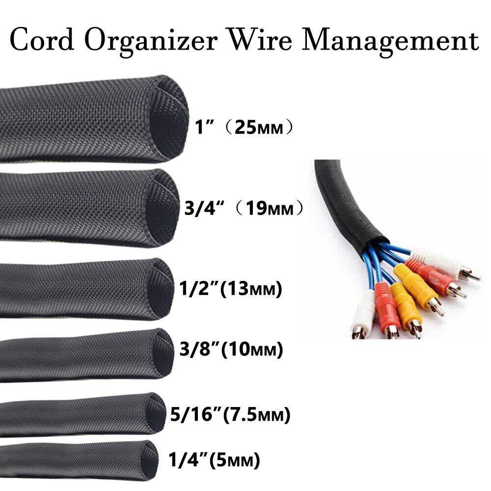 Split Loom Sleeve Cable Braided Tube Wire Wrap Organizer Cord