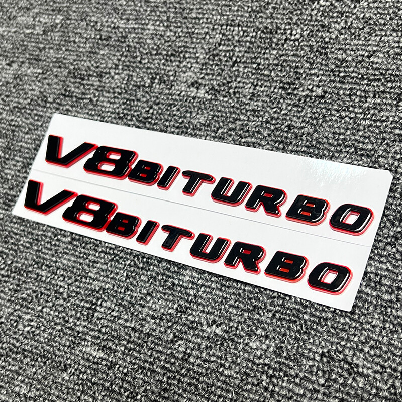 2PCS Red Black Fender Emblems V8 Biturbo Badge For 2017+ Mercedes C63 E63 G63