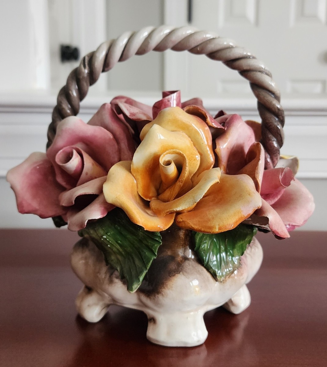 Capodimonte 花かご 置物 CAPODIMONTE Italian Porcelain Roses Flower Basket Vintage | eBay