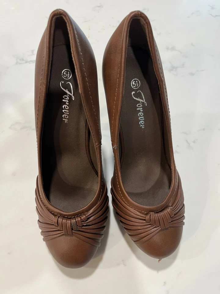Zapatos de salón FOREVER Greta-03 para mujer marrón hechos por el hombre tacón sin cordones con puntera redonda talla 5,5 Foto 4 de 4