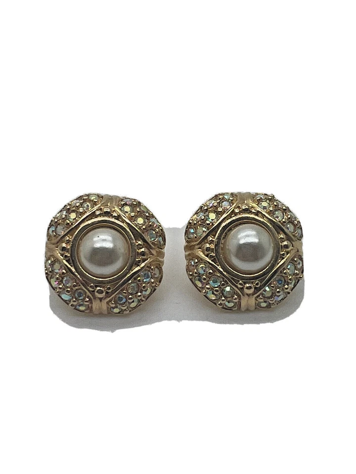 Pendientes de perlas perforados C5 de colección genuinos de cristal de Swarovski estrás tono dorado Foto 2 de 4