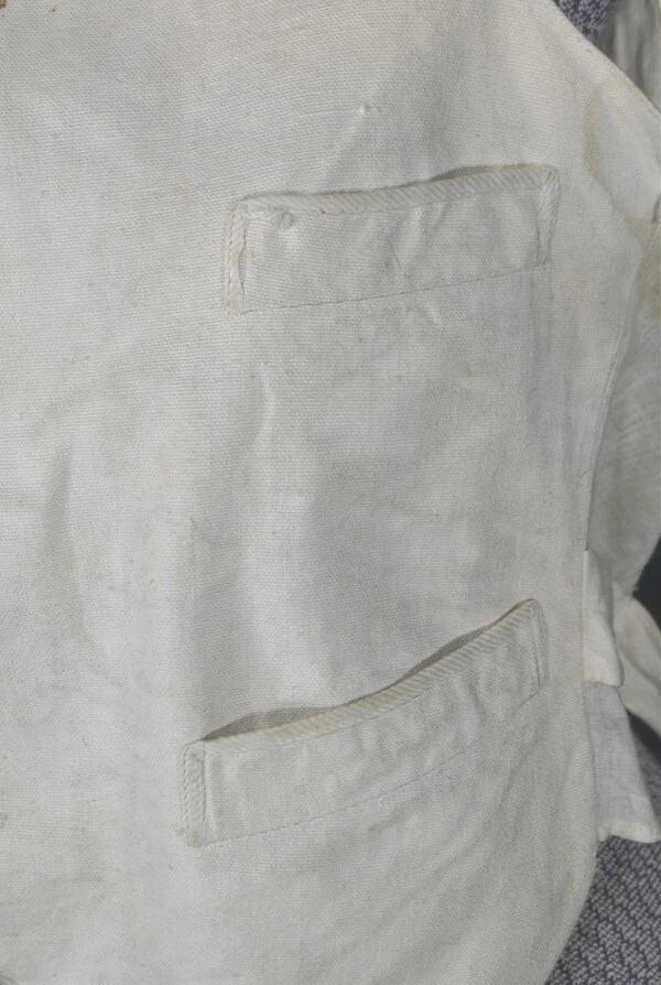 antique vest waistcoat small white cotton chest 36 Civil War Era mid 19th rough - Image 3 of 4