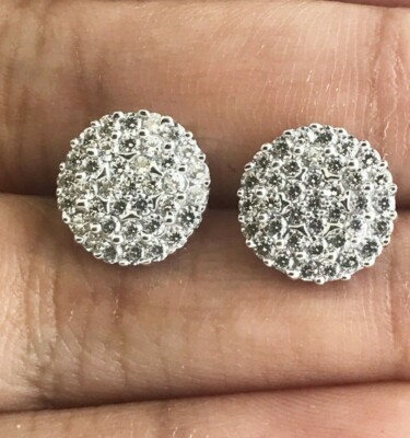 14K Gold 0.74 Ct Round Cut Natural Diamond Cluster Stud Earrings For Womens