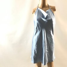 Motel Women Mini Satin Dress Size M Blue Backless Halter Urban Outfitters FLAW