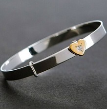 Baby Bangle Bracelet with Gold Heart Diamond like CZ Sterling Silver 925 - Gift