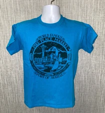 Vtg 1988 Saragraphics Beefy-T Mens Blue Pike Place Market Graphic T-Shirt Size S