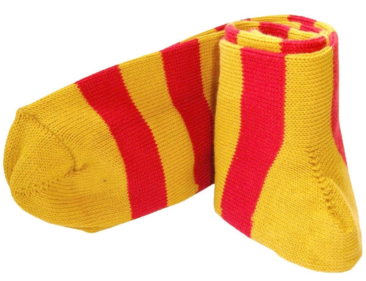 red and yellow striped socks
