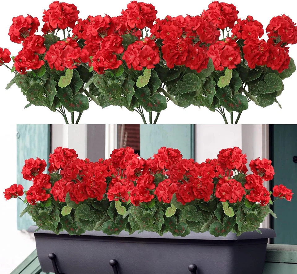 3 Pack UV Resistant Red Geranium Silk Flowers for Outdoor Decor - Image 2 of 4