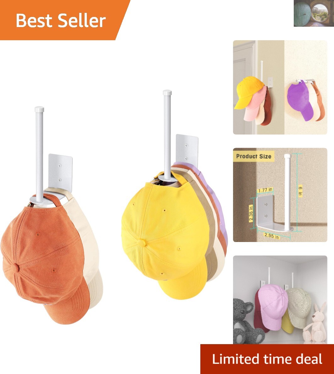 Stainless Steel 2-Pack Baseball Cap Hangers - Durable & Easy Install