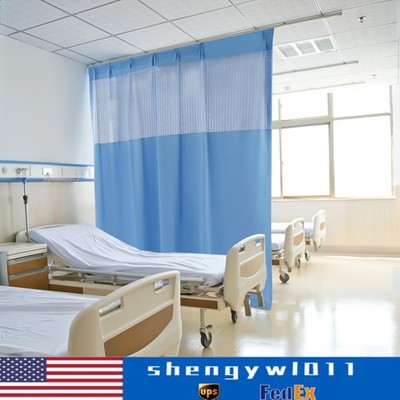 Polyester Zig Zag Curtain (7*8ft, Blue) with Flat Hooks for Hospital ICU Clinic