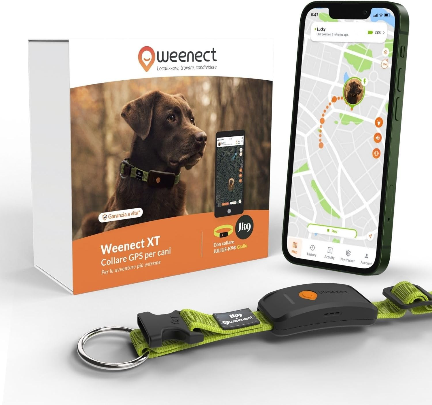 Dog XT - NUOVO Collare GPS per Cani | Antenna XL | Impermeabile | Collare Giallo