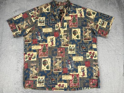 Mele Kalikimaka Shirt Men 3XL XXXL Blue Christmas Paisley Cotton Blend Hawaiian