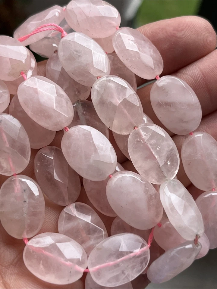 Rosenquarz Quarz Perlen Oval Facettiert Mit Loch 23 Stk 17 mm Edelstein Kristall - Bild 2 von 4