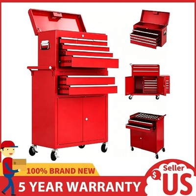 Rolling Tool Chest, 8-Drawer Tool Box Storage Cabinet on Wheels & Detachable Top