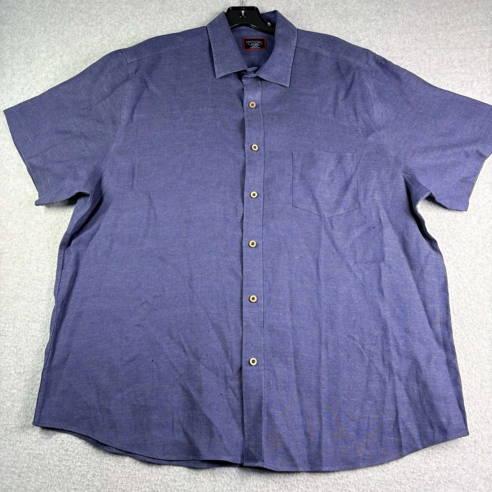 UNTICKIt Linen Shirt Men’s XL Blue Short Sleeve Wrinkle Resistant Button Up