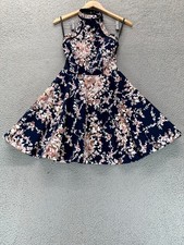 B. Darlin Juniors Halter Neck Fit and Flare Dress Navy Blue Floral Size 1/2